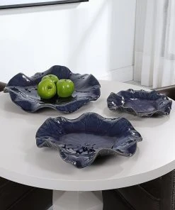 Uttermost Abella Blue Ceramic Wall Decor, S/3