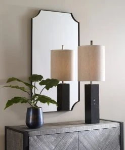 DECOR Uttermost Lennox Black Scalloped Corner Mirror