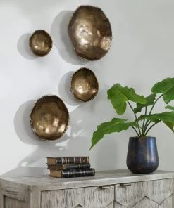 DECOR Uttermost Lucky Coins Brass Wall Bowls, S/4
