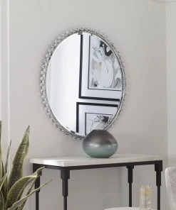 Uttermost Taza Aged White Round Mirror DECOR