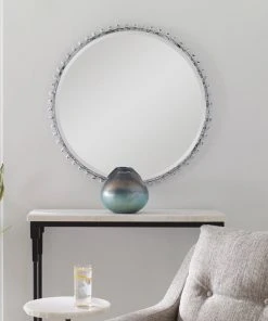 Uttermost Taza Aged White Round Mirror DECOR