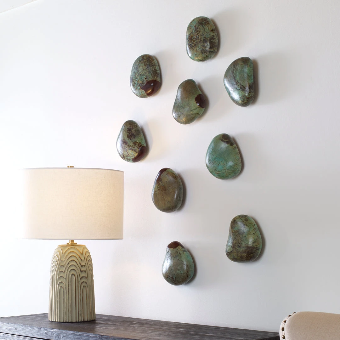 Uttermost Pebbles Aqua Wood Wall Decor, S/9 5 Uttermost Pebbles Aqua Wood Wall Decor, S/9
