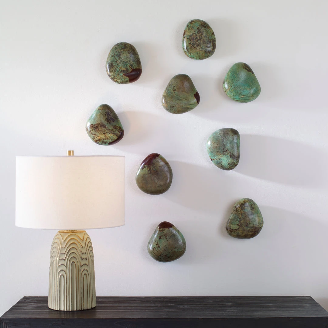 Uttermost Pebbles Aqua Wood Wall Decor, S/9 4 Uttermost Pebbles Aqua Wood Wall Decor, S/9