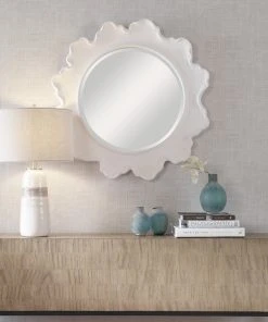 DECOR Uttermost Sea Coral White Round Mirror