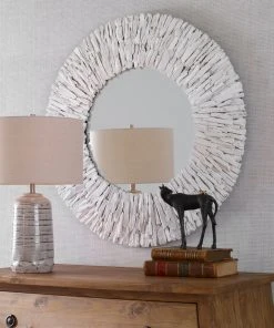 DECOR Uttermost Teak Branch White Round Mirror 9 DECOR Uttermost Teak Branch White Round Mirror