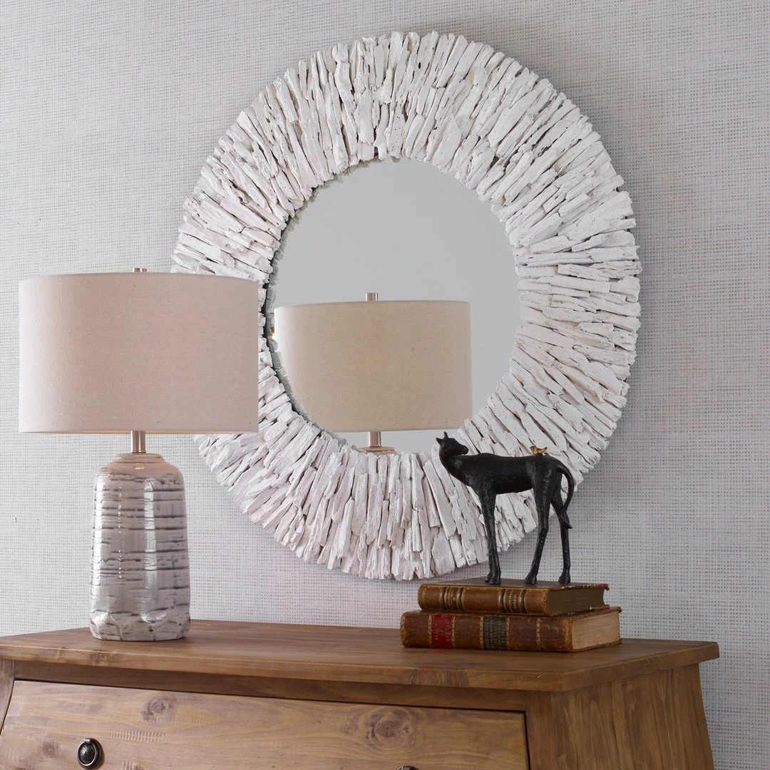 DECOR Uttermost Teak Branch White Round Mirror 5 DECOR Uttermost Teak Branch White Round Mirror