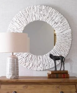DECOR Uttermost Teak Branch White Round Mirror 8 DECOR Uttermost Teak Branch White Round Mirror
