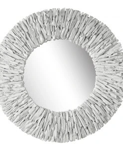 DECOR Uttermost Teak Branch White Round Mirror