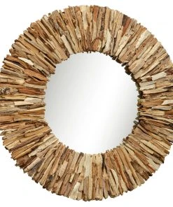 DECOR Uttermost Teak Branch Bleached Round Mirror