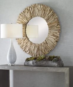 DECOR Uttermost Teak Branch Bleached Round Mirror
