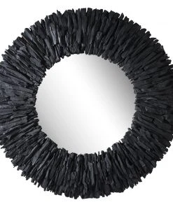 DECOR Uttermost Teak Branch Black Round Mirror