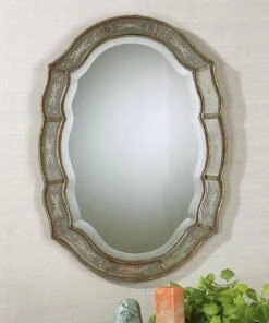 DECOR Uttermost Fifi Etched Antique Gold Mirror
