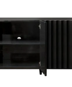 BEDROOM Worlds Away Black Lacq 4 Dr Scalloped Front Cabinet