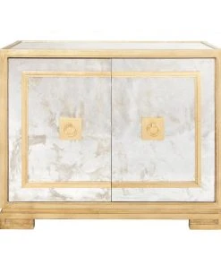 Worlds Away Antq. Mirror & Gl 2 Door Cabinet W Greek Key Detail Chests & Cabinets