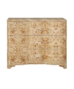 LIVING ROOM Worlds Away Three Drawer Chest In Burl Wood With Acrylic Hardware