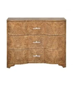 Worlds Away 3 Drawer Chest In Dark Burl Wood With Acrylic Hardware