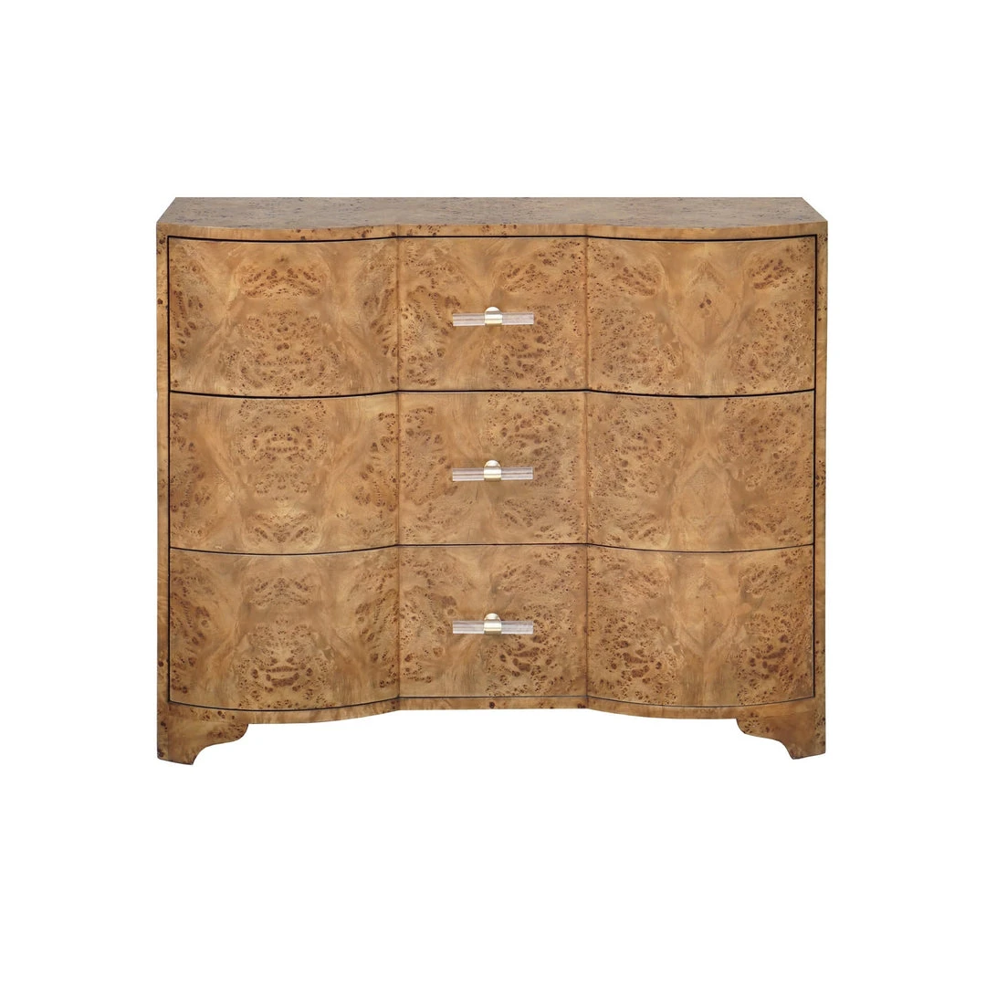 Worlds Away 3 Drawer Chest In Dark Burl Wood With Acrylic Hardware 3 Worlds Away 3 Drawer Chest In Dark Burl Wood With Acrylic Hardware