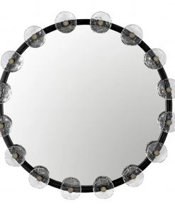 Noir Moira Mirror With Glass Details, Black Metal