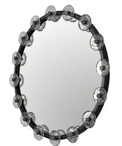 Noir Moira Mirror With Glass Details, Black Metal