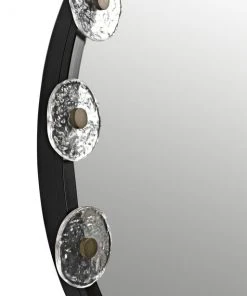 Noir Moira Mirror With Glass Details, Black Metal