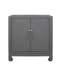 Worlds Away Two Door Chest With Brass Hardware In Grey Lacquered Basketweave Grasscloth LIVING ROOM