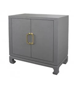 Worlds Away Two Door Chest With Brass Hardware In Grey Lacquered Basketweave Grasscloth LIVING ROOM