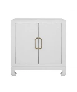 Worlds Away Two Door Chest With Brass Hardware In White Lacquered Basketweave Grasscloth LIVING ROOM