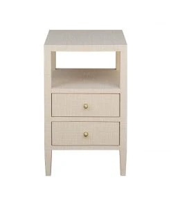 Worlds Away Two Drawer Side Table In Natural Grasscloth Side & End Tables