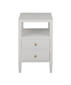 Side & End Tables Worlds Away Two Drawer Side Table In Coated White Linen