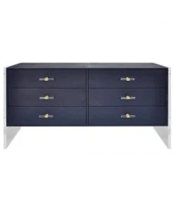 Worlds Away Six Drawer Chest With Acrylic Sides In Navy Shagreen