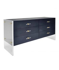 Worlds Away Six Drawer Chest With Acrylic Sides In Navy Shagreen