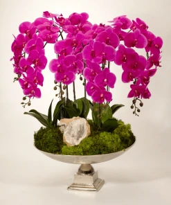 T&C Floral Company Orchid And Celestite In Large Silver Urn