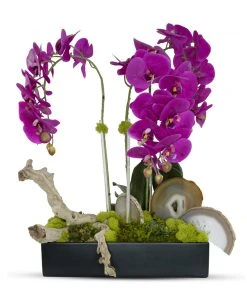 DECOR T&C Floral Company Orchids In Ret Ceramic W/Agate Slabs F