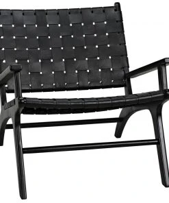 Noir Kamara Black With Black Leather Arm Chair