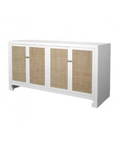 Chests & Cabinets Worlds Away Cane Cabinet W. Brass Hardware In White Lacquer