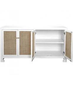 Chests & Cabinets Worlds Away Cane Cabinet W. Brass Hardware In White Lacquer