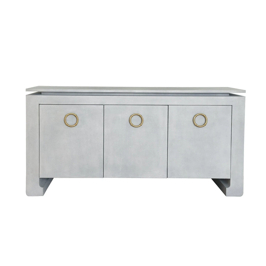 Worlds Away Three Door Buffet In Light Grey Shagreen With Antique Brass Hardware 3 Worlds Away Three Door Buffet In Light Grey Shagreen With Antique Brass Hardware