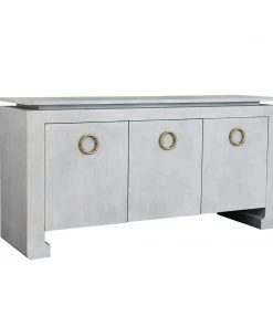 Worlds Away Three Door Buffet In Light Grey Shagreen With Antique Brass Hardware