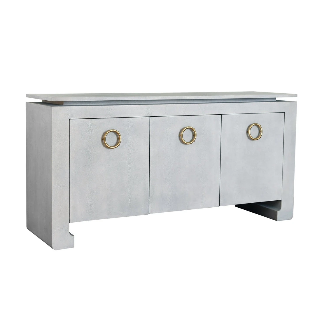 Worlds Away Three Door Buffet In Light Grey Shagreen With Antique Brass Hardware 4 Worlds Away Three Door Buffet In Light Grey Shagreen With Antique Brass Hardware