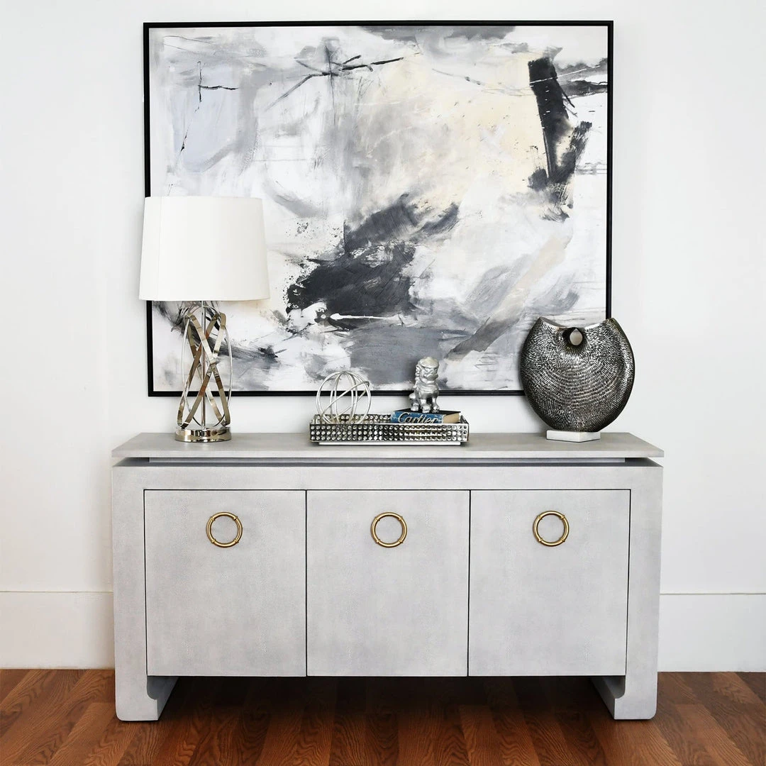 Worlds Away Three Door Buffet In Light Grey Shagreen With Antique Brass Hardware 6 Worlds Away Three Door Buffet In Light Grey Shagreen With Antique Brass Hardware