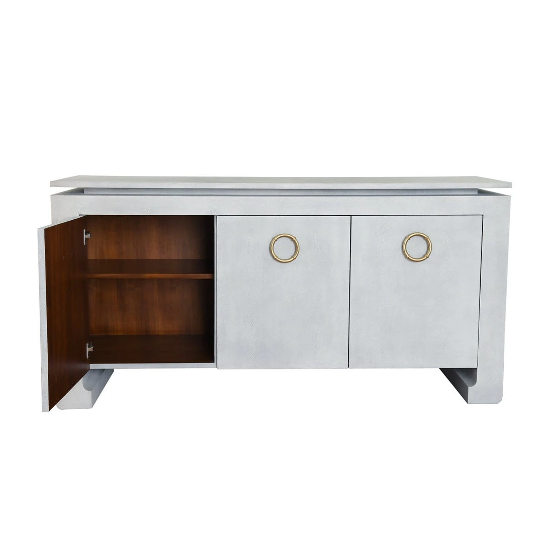 Worlds Away Three Door Buffet In Light Grey Shagreen With Antique Brass Hardware 5 Worlds Away Three Door Buffet In Light Grey Shagreen With Antique Brass Hardware