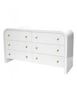 Worlds Away Waterfall Edge Chest With Fluted Drawer Front In White Lacquer
