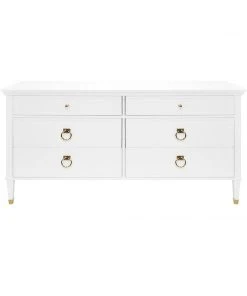 LIVING ROOM Worlds Away Six Drawer Chest In White Lacquer With Brass Hardware