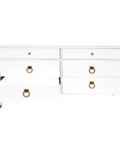 LIVING ROOM Worlds Away Six Drawer Chest In White Lacquer With Brass Hardware