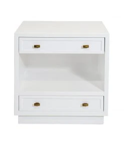 Worlds Away Wh Lacquer 2 Dr Nighstand W Shelf & Brz Hardware Chests & Cabinets