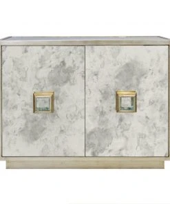 Chests & Cabinets Worlds Away Ant Mirror 2 Dr Cabinet W/ Champ. Silver Lf Detailing