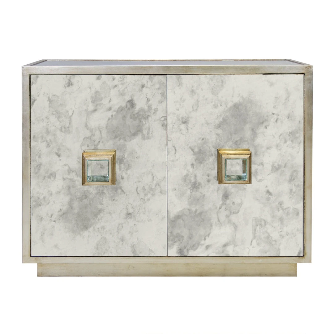 Chests & Cabinets Worlds Away Ant Mirror 2 Dr Cabinet W/ Champ. Silver Lf Detailing 3 Chests & Cabinets Worlds Away Ant Mirror 2 Dr Cabinet W/ Champ. Silver Lf Detailing
