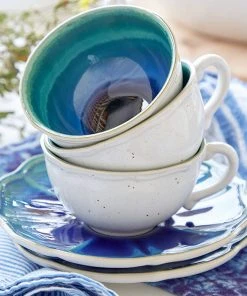 Casafina Dori 6.5oz. Atlantic Blue Tea Cup & Saucer (Set Of 4) TABLETOP