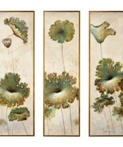 Wildwood Set Of 3 Lotus Blossom Oil Painting On Canvas DECOR