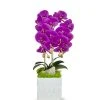 DECOR T&C Floral Company White Ceramic Double Fuschia Orchid/Green Calcite